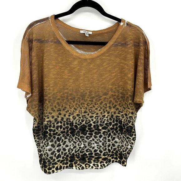 CACHE Vintage Y2K Brown Black Leopard Print Semi Sheer Dolman Sleeve Top Size XS - Picture 1 of 6